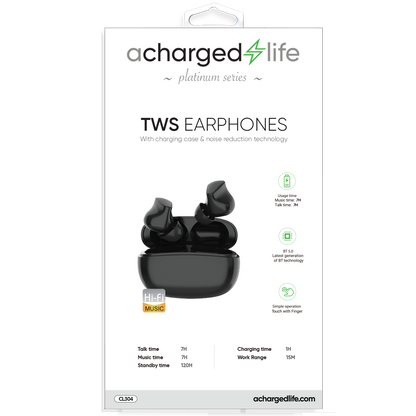 CL304 - Mini TWS Earphones 7 Hour Talk Black - Pre-Charged (PLATINUM SERIES)